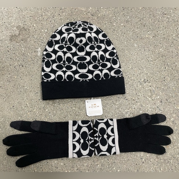 NWT Coach New York Signature Logo Wool Blend Beanie Cap & Gloves main image 7